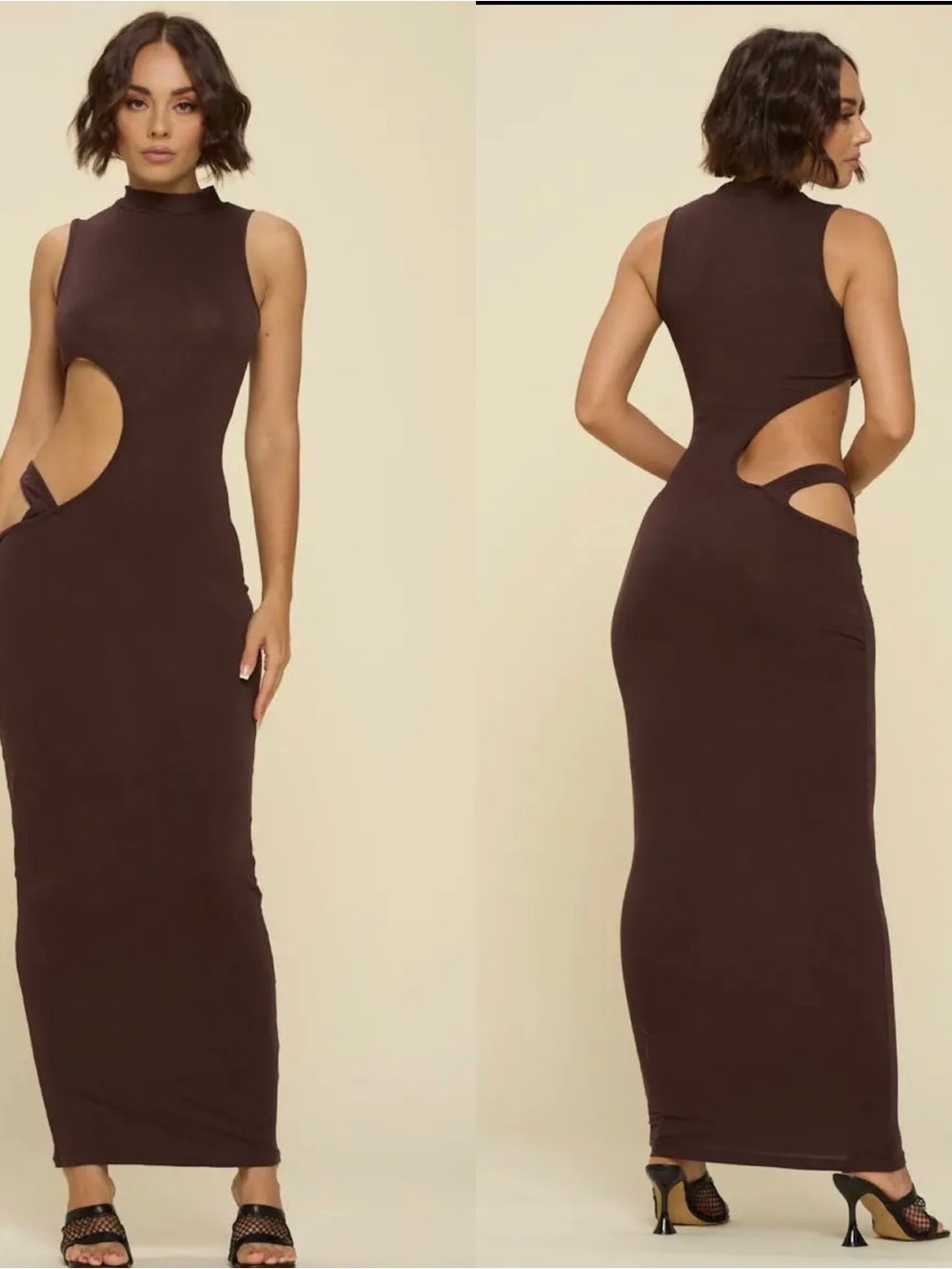Sleeveless Chocolate Cutout Maxi Dress